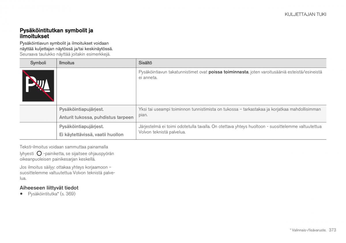 Volvo XC40 omistajan kasikirja / page 375