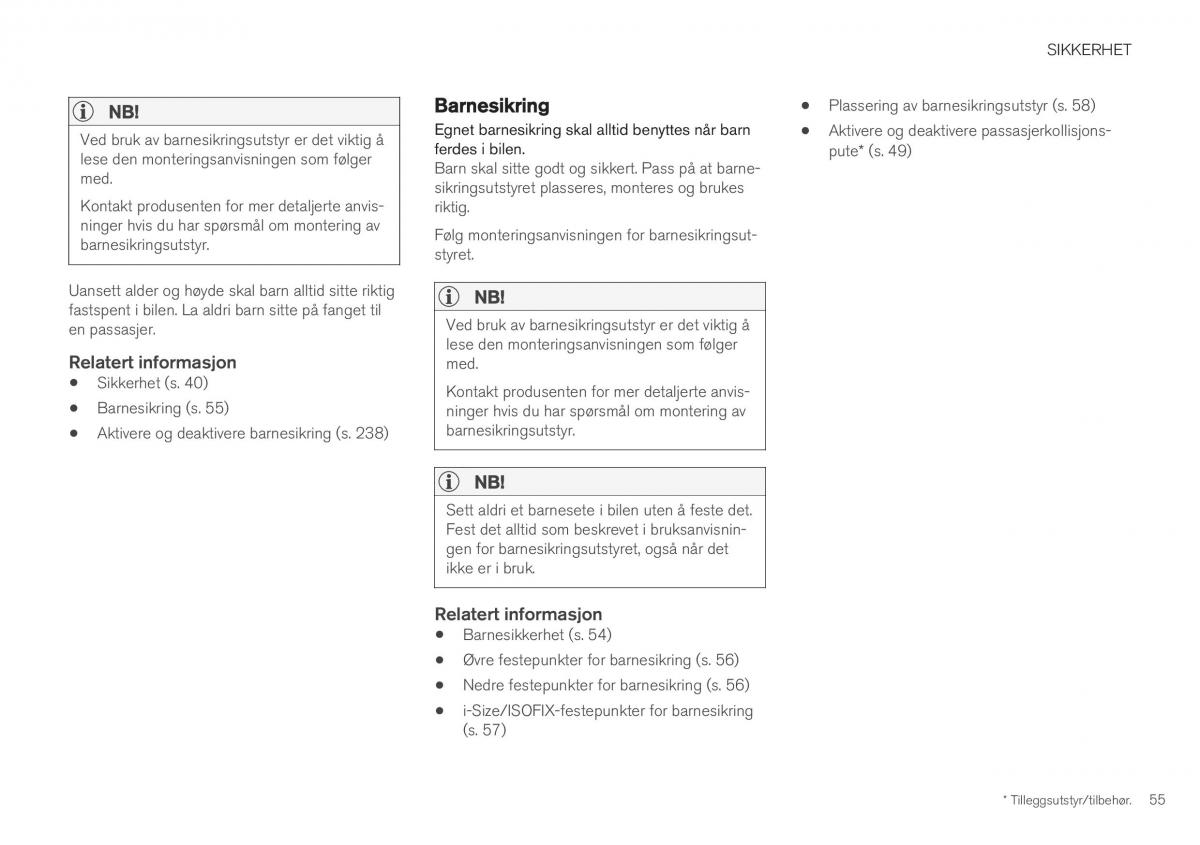 Volvo XC40 bruksanvisningen / page 57