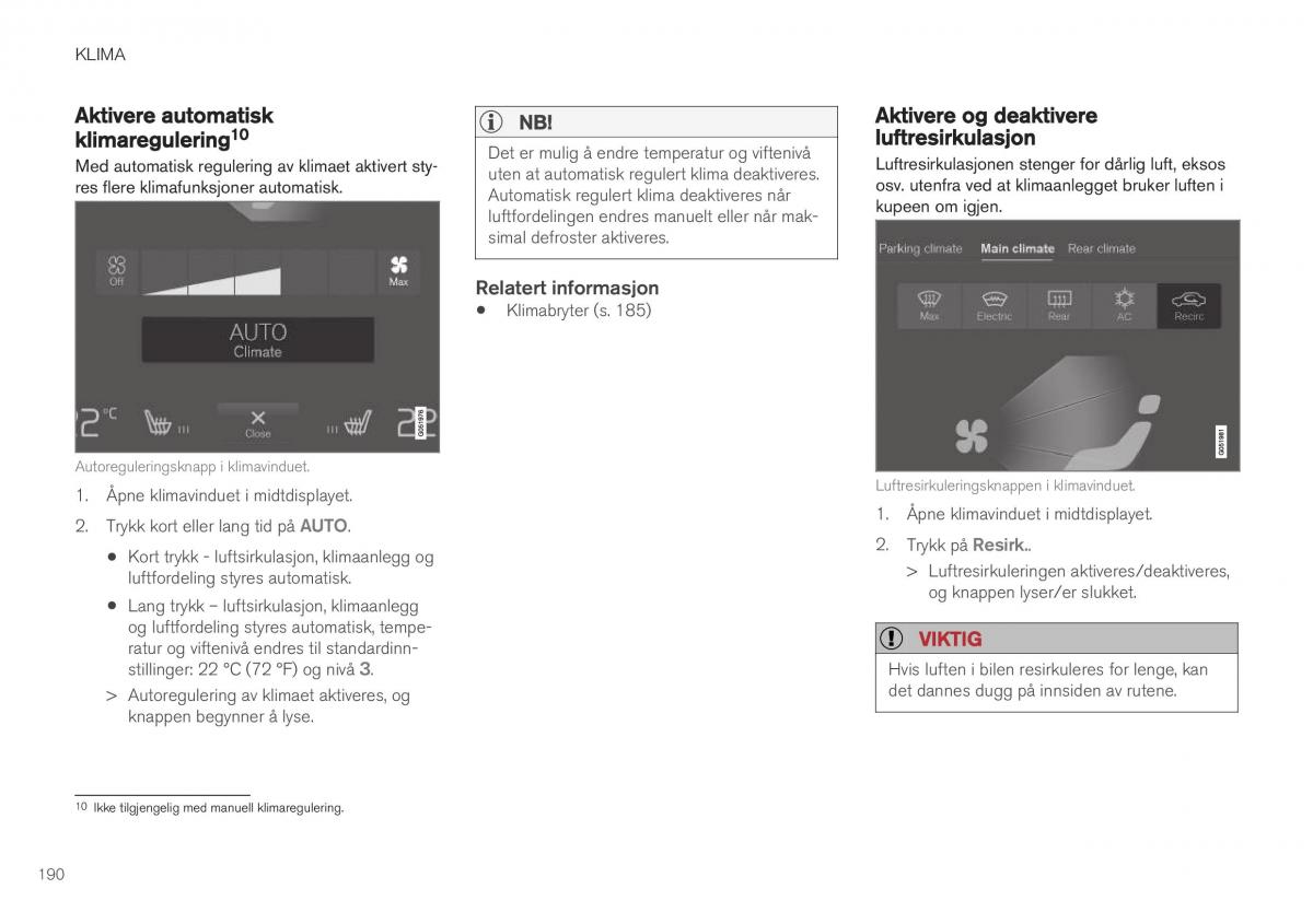 Volvo XC40 bruksanvisningen / page 192