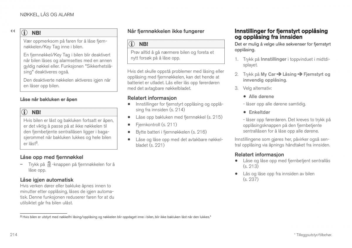 Volvo XC40 bruksanvisningen / page 216