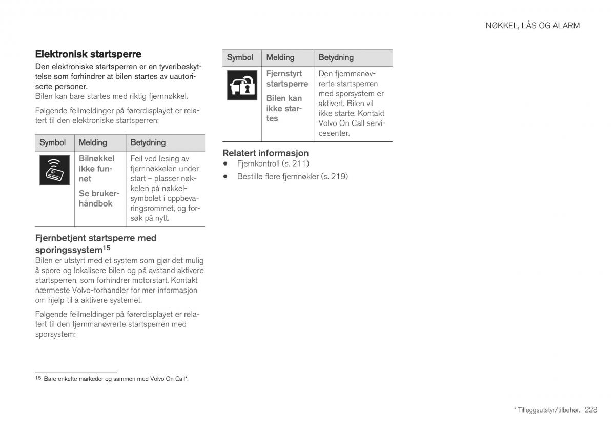 Volvo XC40 bruksanvisningen / page 225