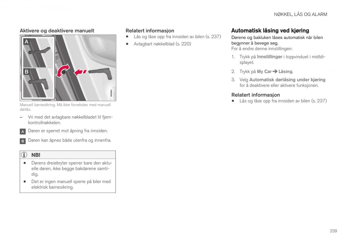 Volvo XC40 bruksanvisningen / page 241