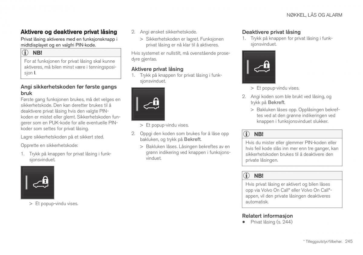 Volvo XC40 bruksanvisningen / page 247