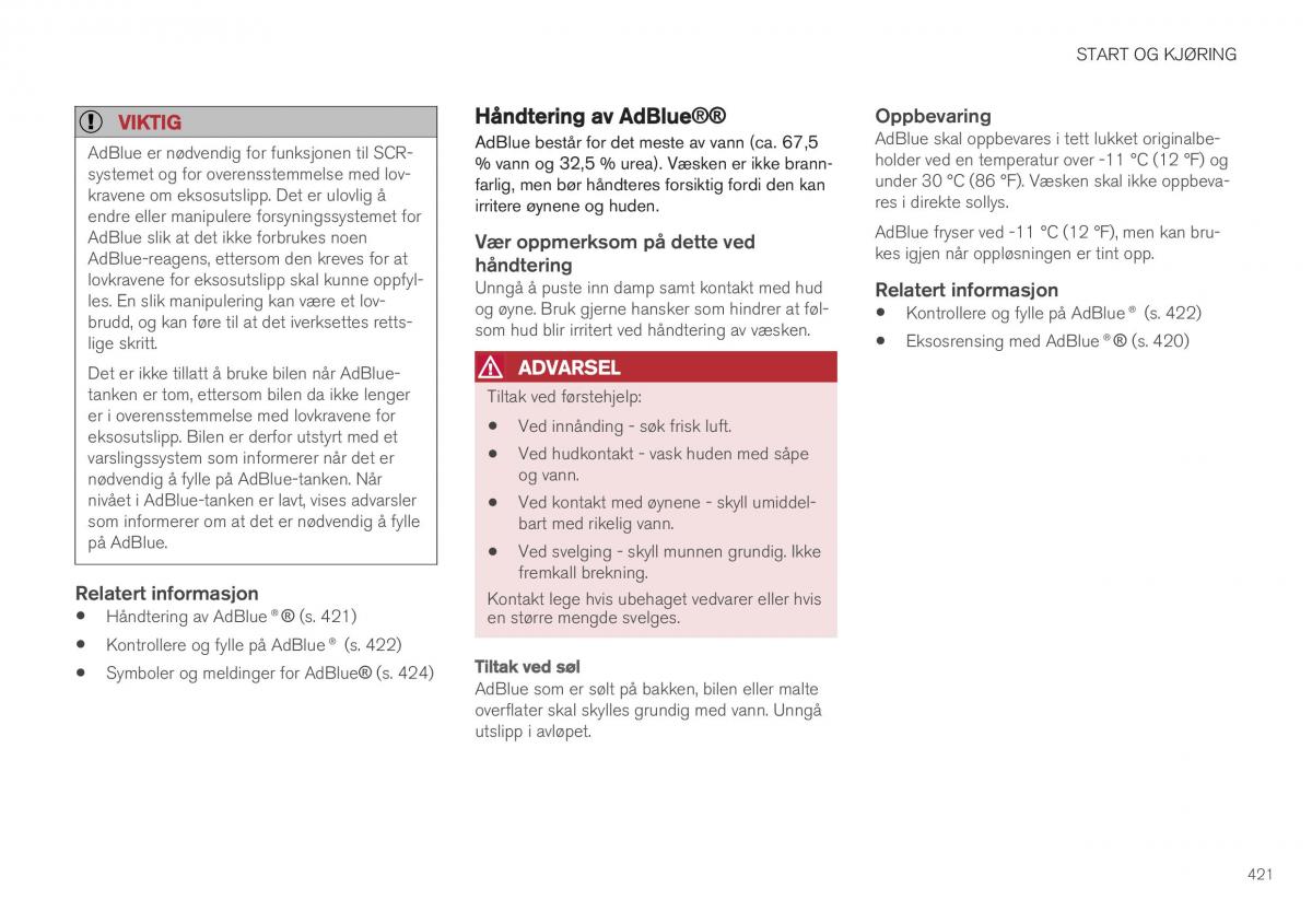 Volvo XC40 bruksanvisningen / page 423