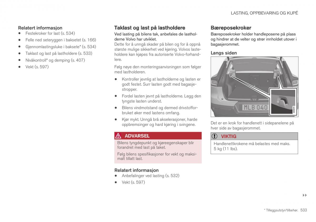 Volvo XC40 bruksanvisningen / page 535