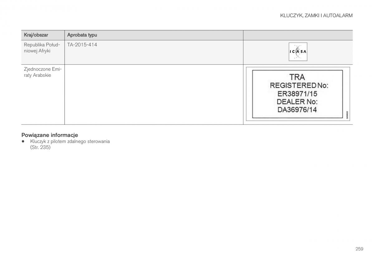 Volvo XC40 instrukcja obslugi / page 261