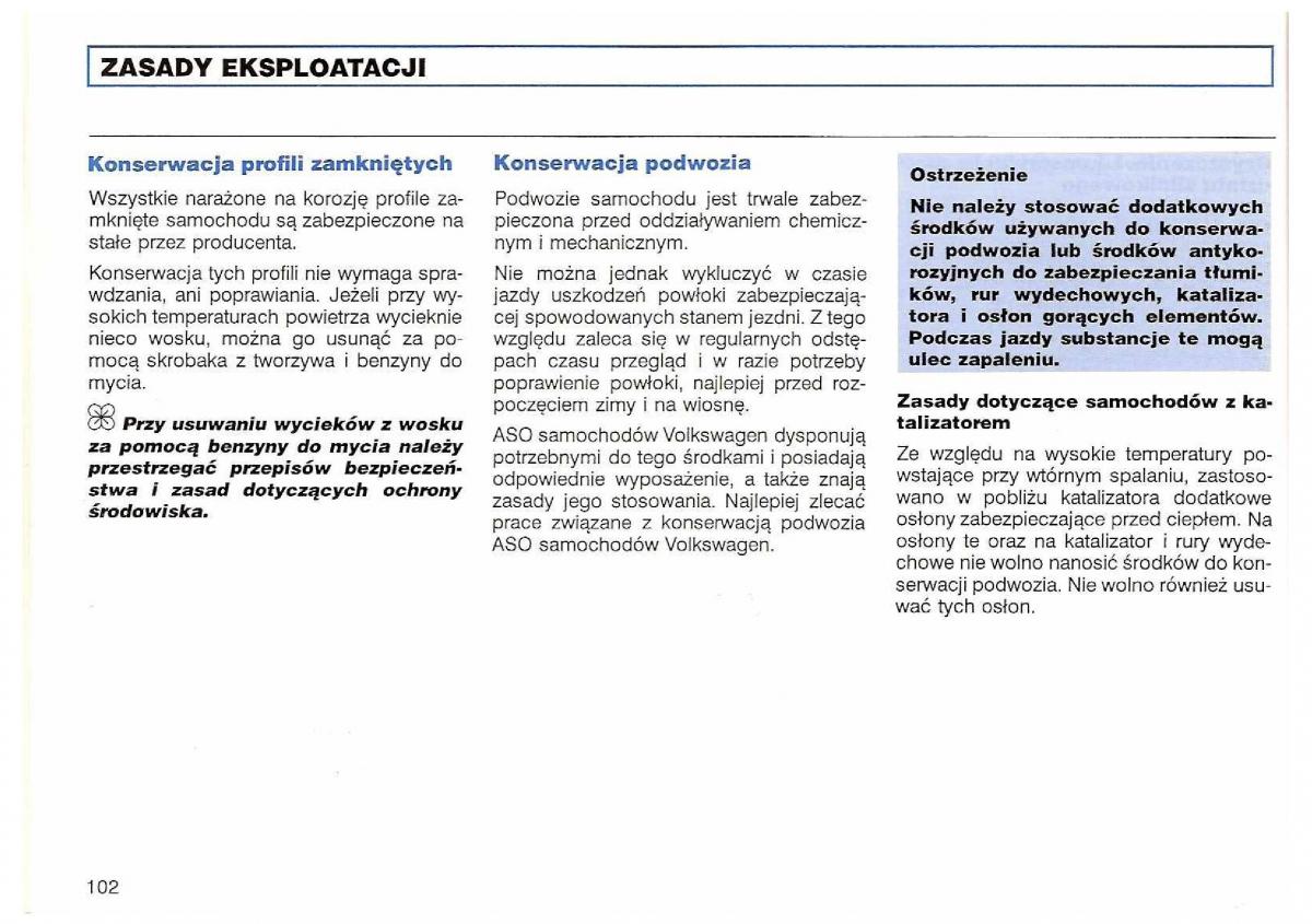 VW Polo III 3 instrukcja obslugi / page 104