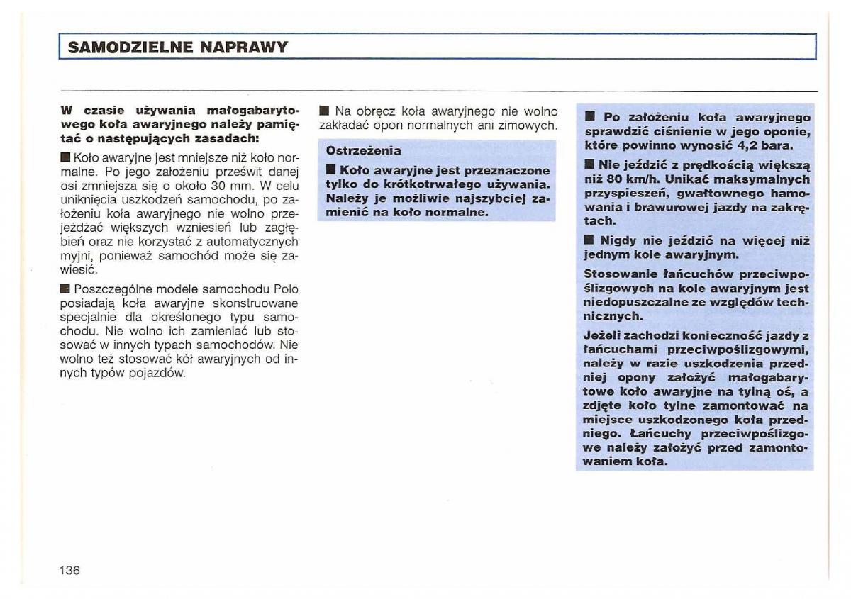 VW Polo III 3 instrukcja obslugi / page 138