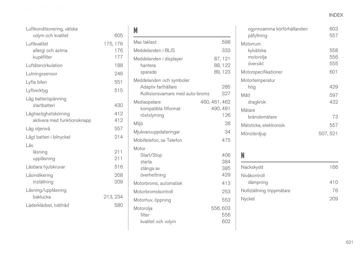 Volvo XC40 instruktionsbok / page 623