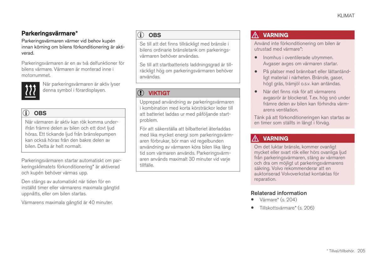 Volvo XC40 instruktionsbok / page 207