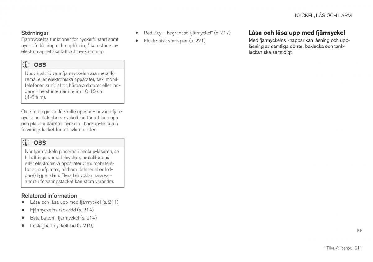 Volvo XC40 instruktionsbok / page 213