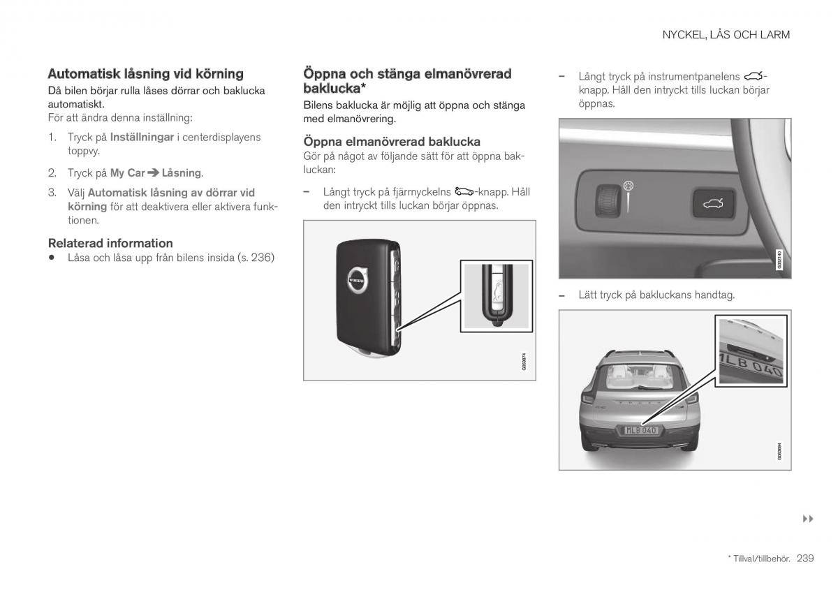 Volvo XC40 instruktionsbok / page 241