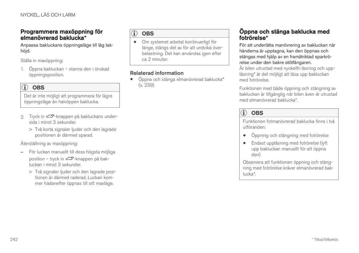 Volvo XC40 instruktionsbok / page 244