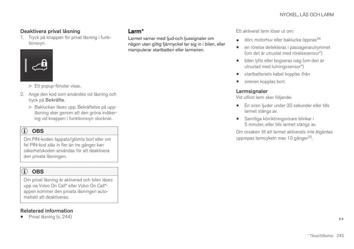 Volvo XC40 instruktionsbok / page 247