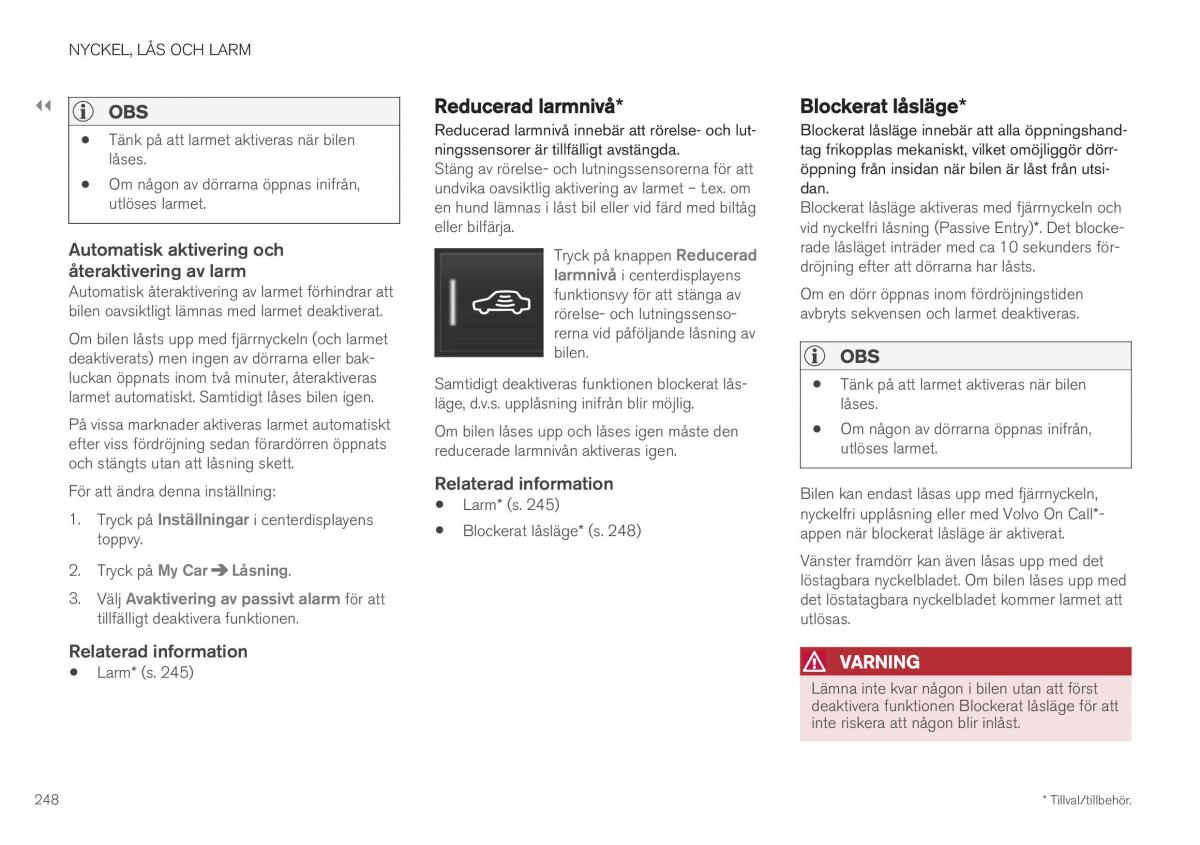 Volvo XC40 instruktionsbok / page 250