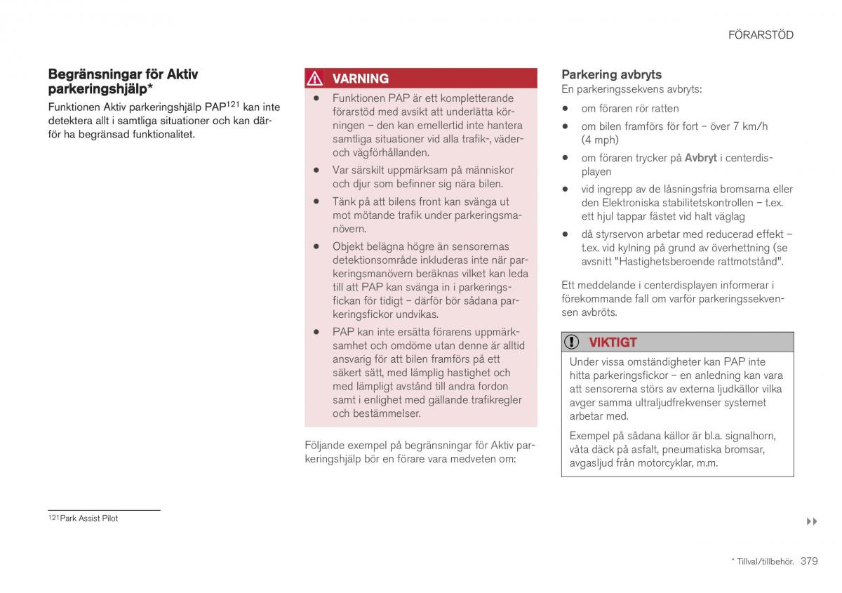 Volvo XC40 instruktionsbok / page 381