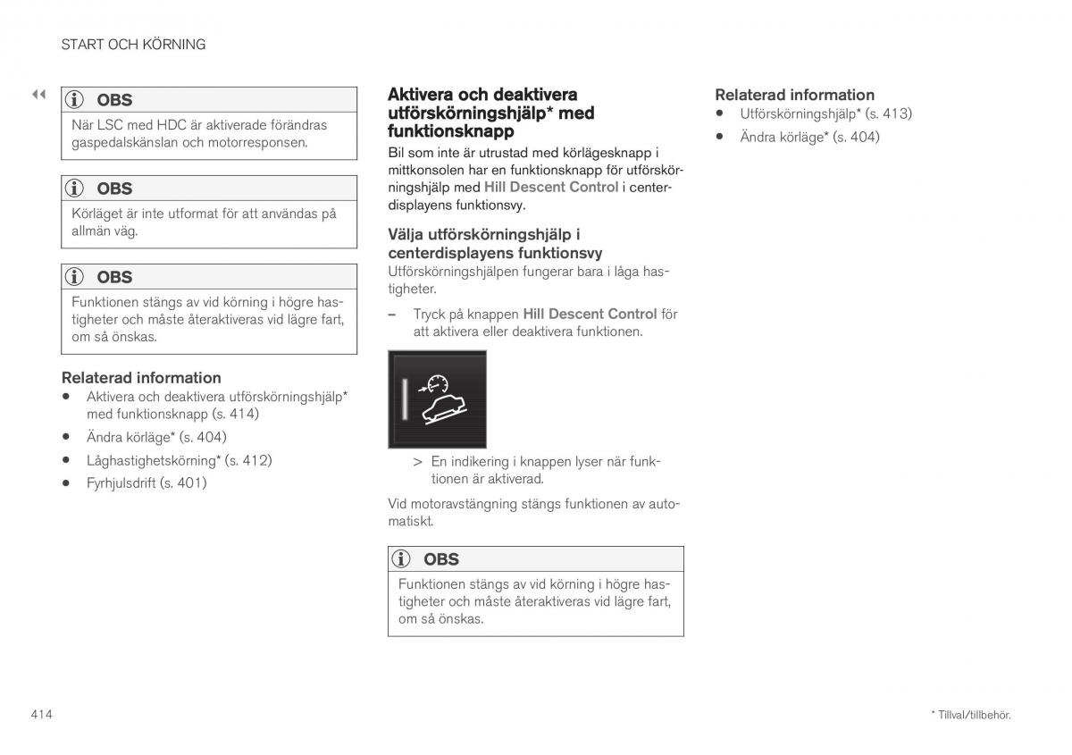 Volvo XC40 instruktionsbok / page 416