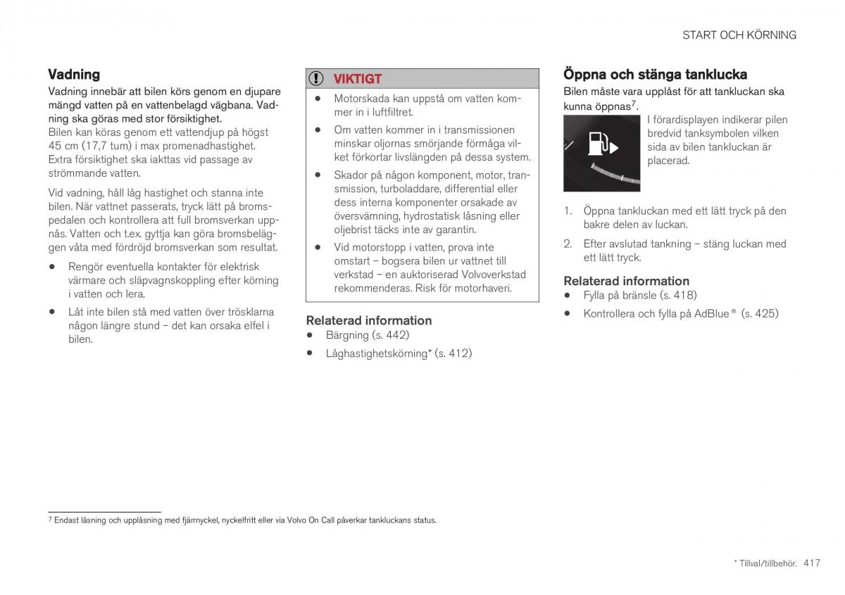 Volvo XC40 instruktionsbok / page 419