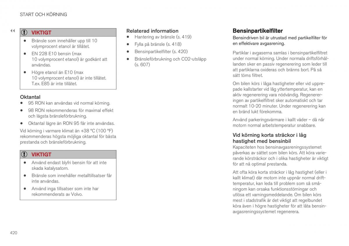 Volvo XC40 instruktionsbok / page 422