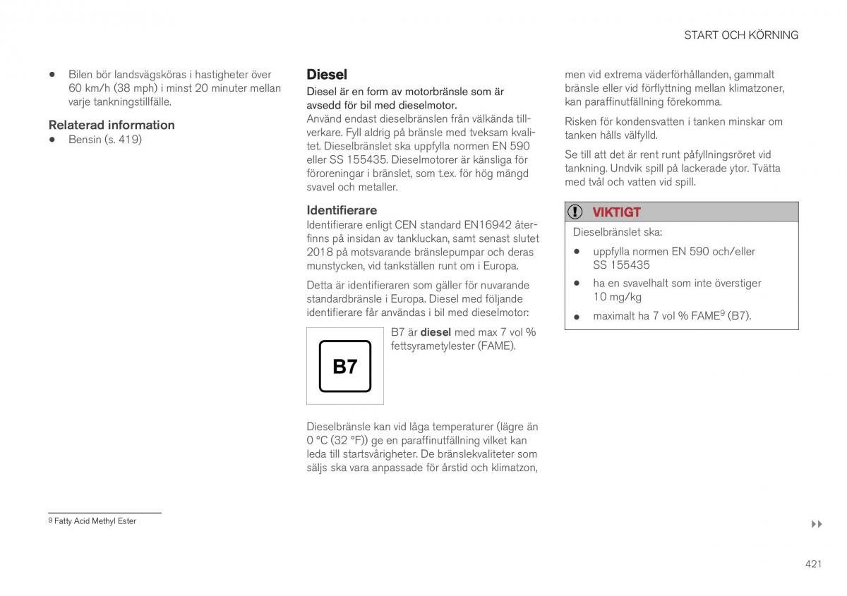 Volvo XC40 instruktionsbok / page 423