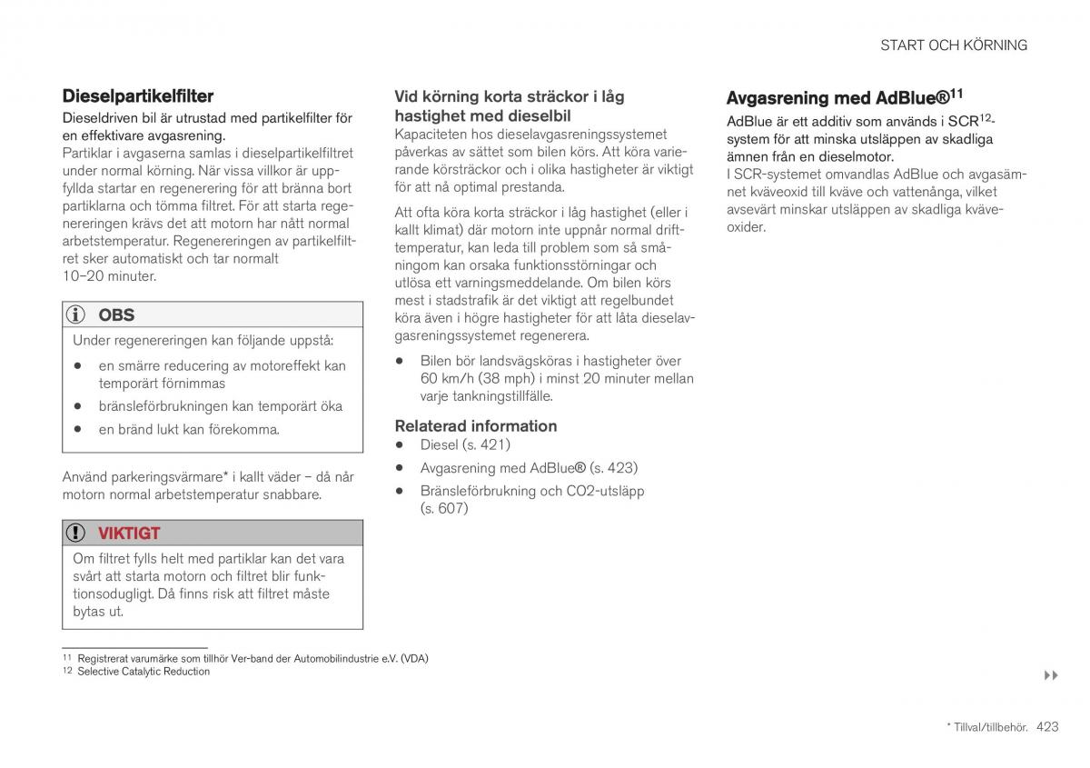 Volvo XC40 instruktionsbok / page 425