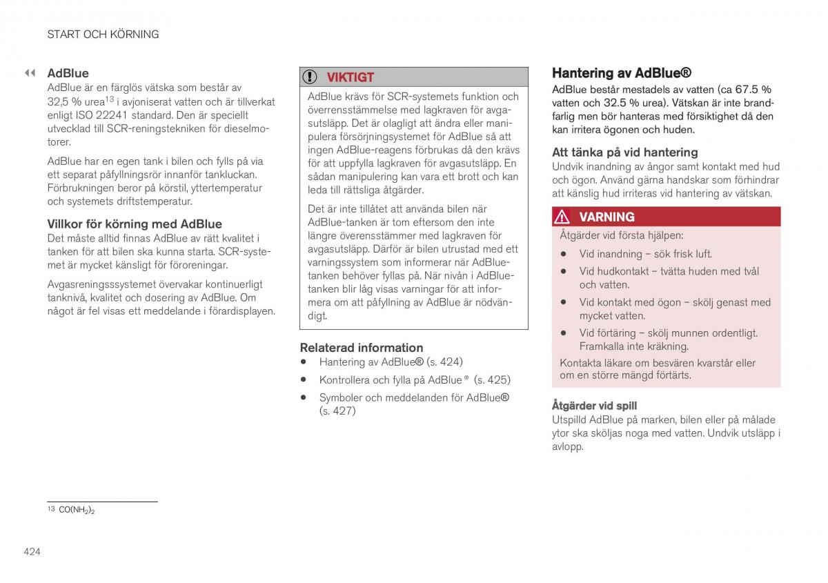 Volvo XC40 instruktionsbok / page 426