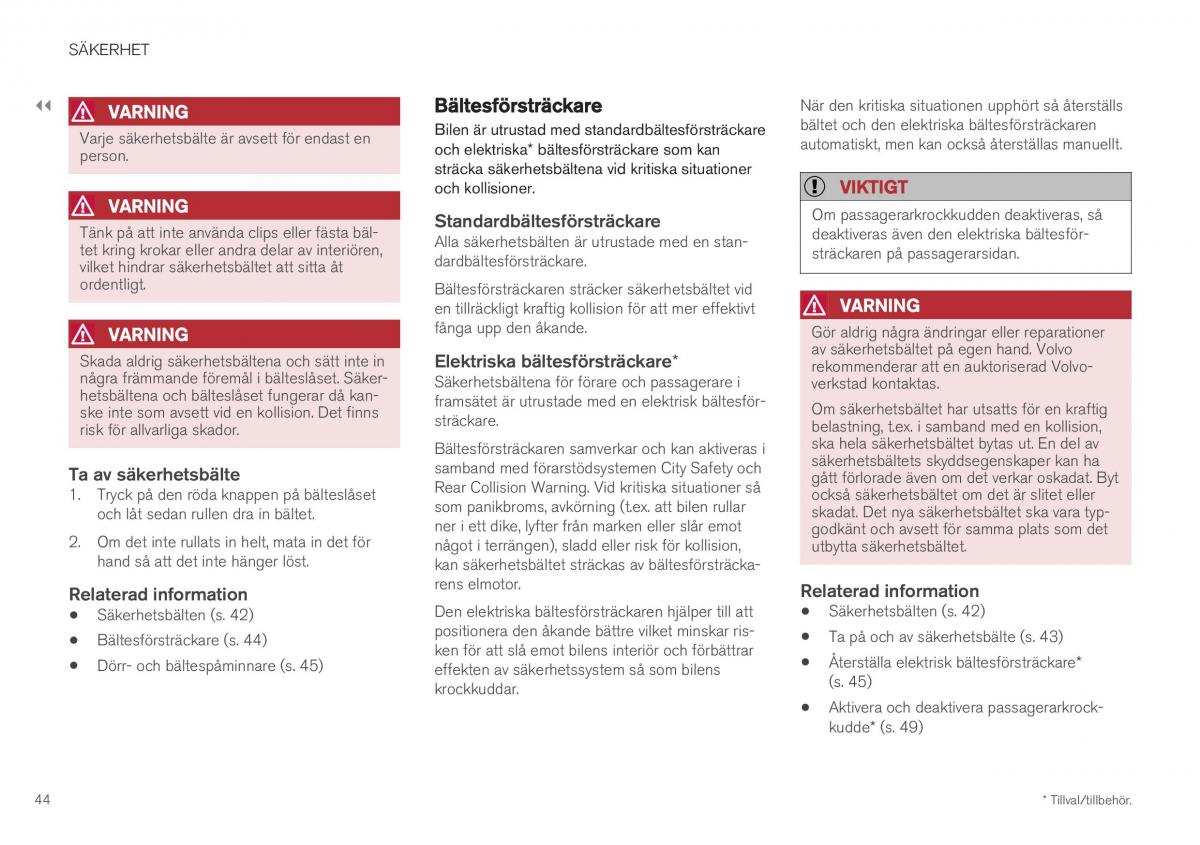 Volvo XC40 instruktionsbok / page 46