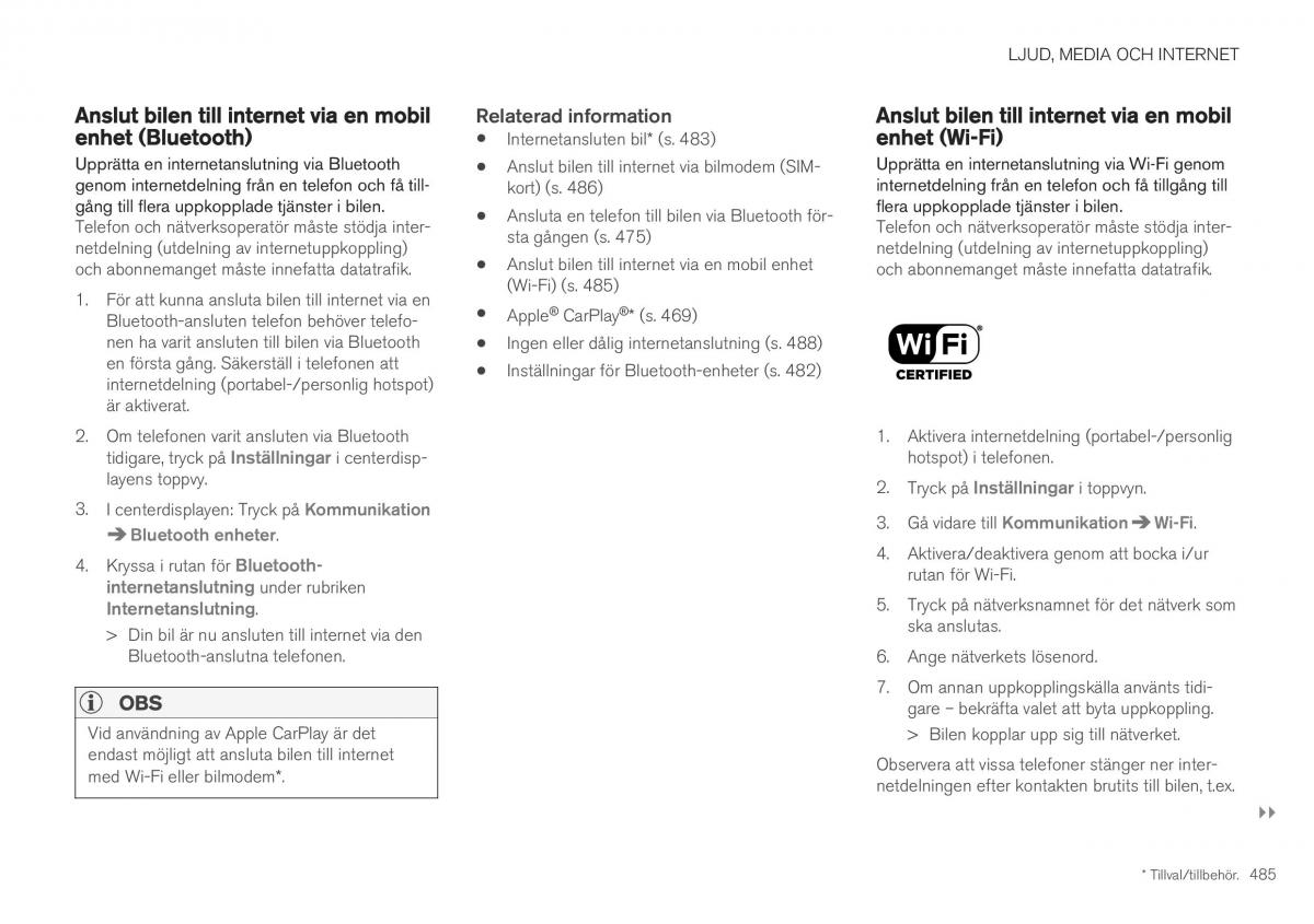 Volvo XC40 instruktionsbok / page 487