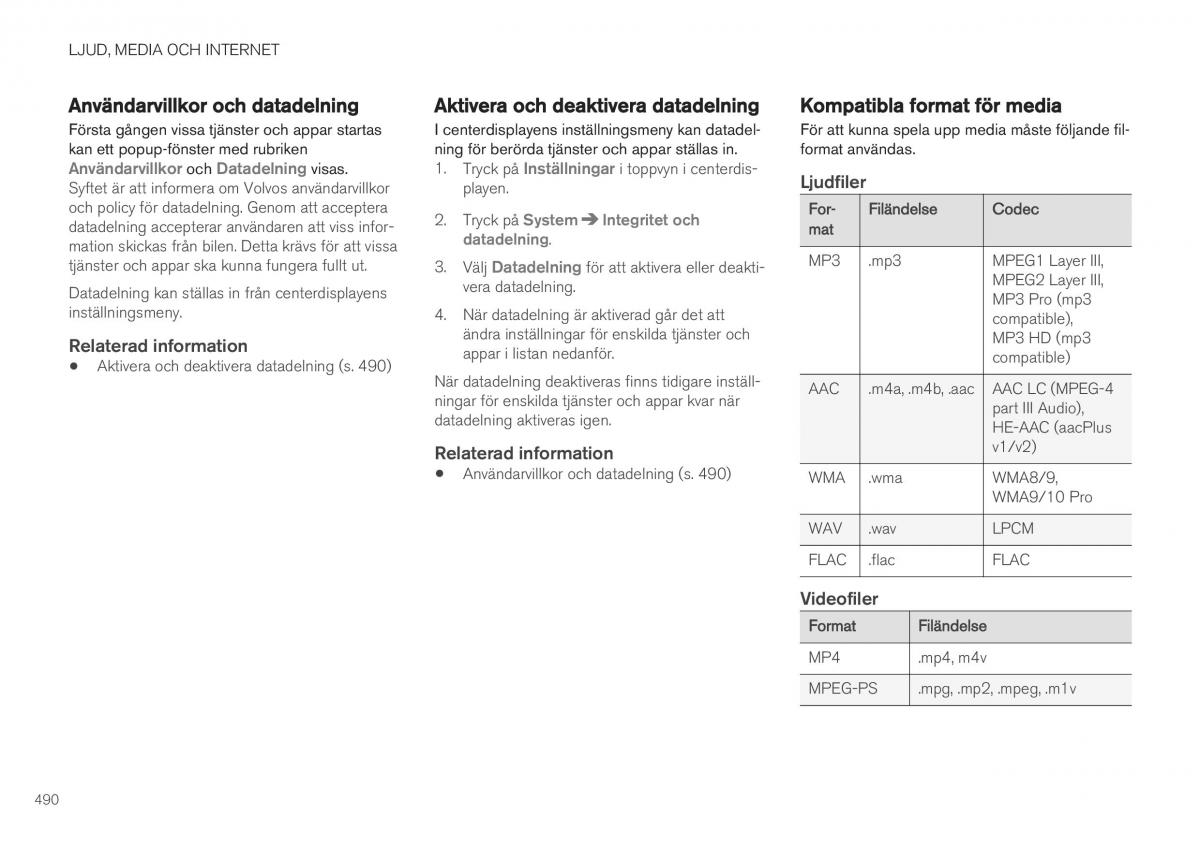 Volvo XC40 instruktionsbok / page 492