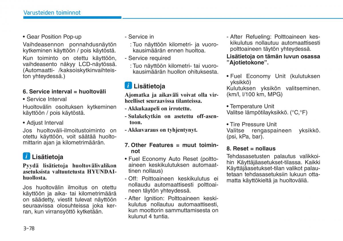 Hyundai i30 III 3 omistajan kasikirja / page 161