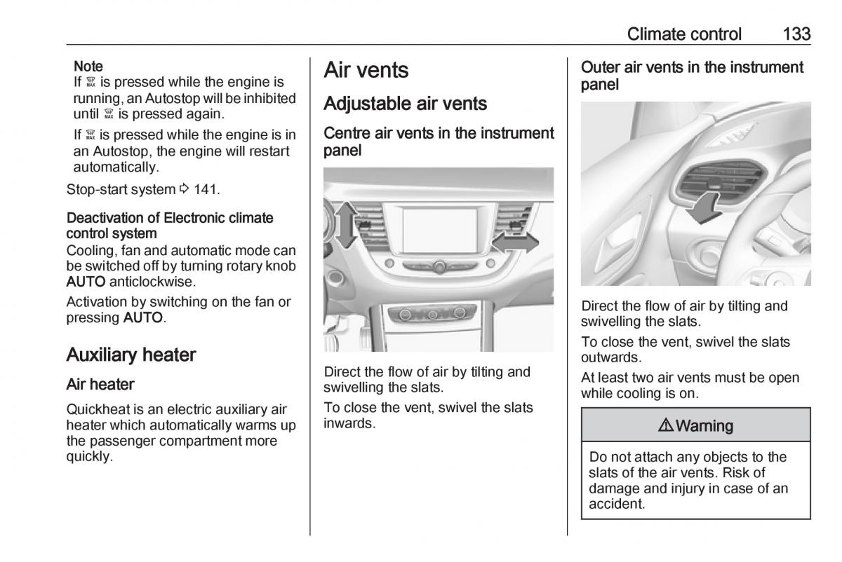 Opel Grandland X owners manual / page 135