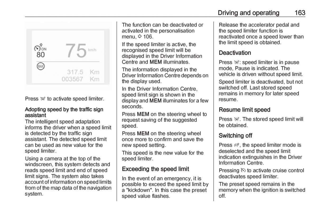 Opel Grandland X owners manual / page 165