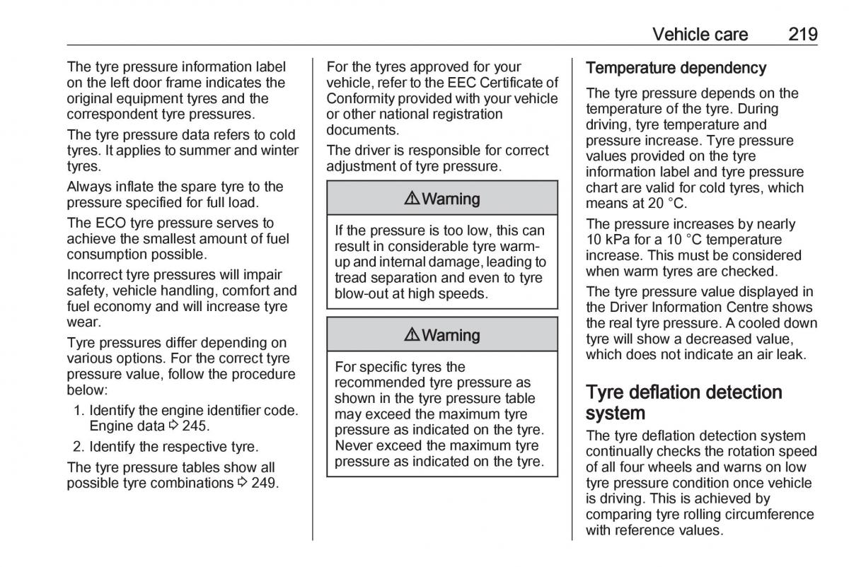 Opel Grandland X owners manual / page 221