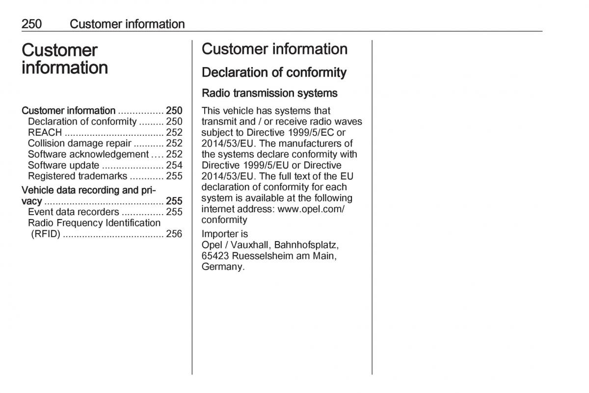 Opel Grandland X owners manual / page 252