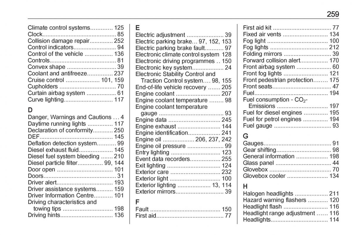 Opel Grandland X owners manual / page 261