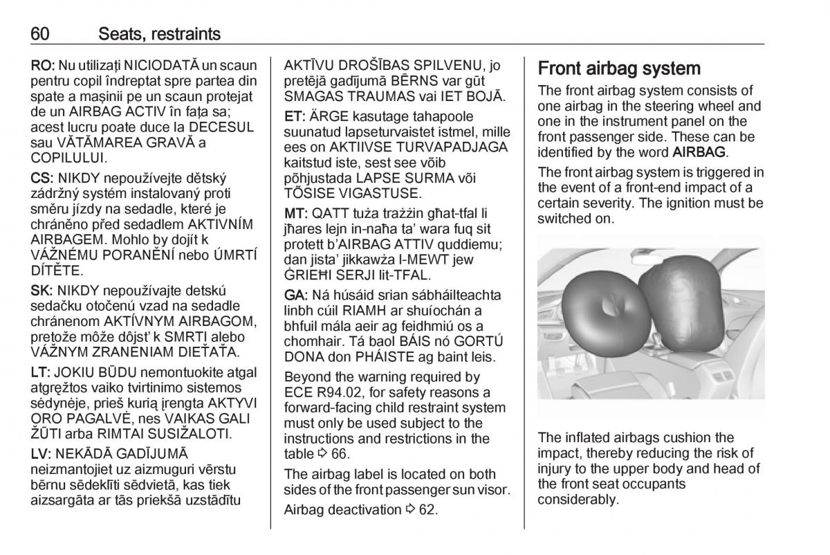 Opel Insignia B owners manual / page 62