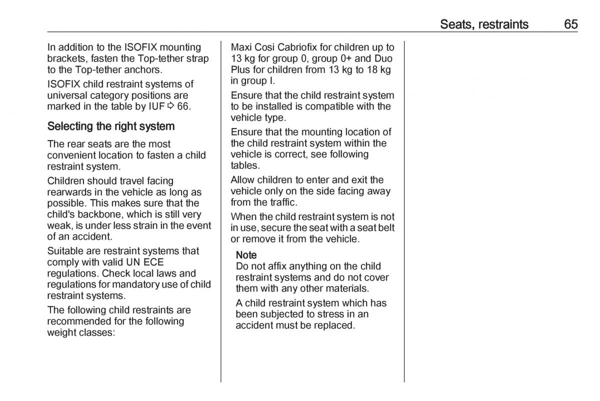 Opel Insignia B owners manual / page 67