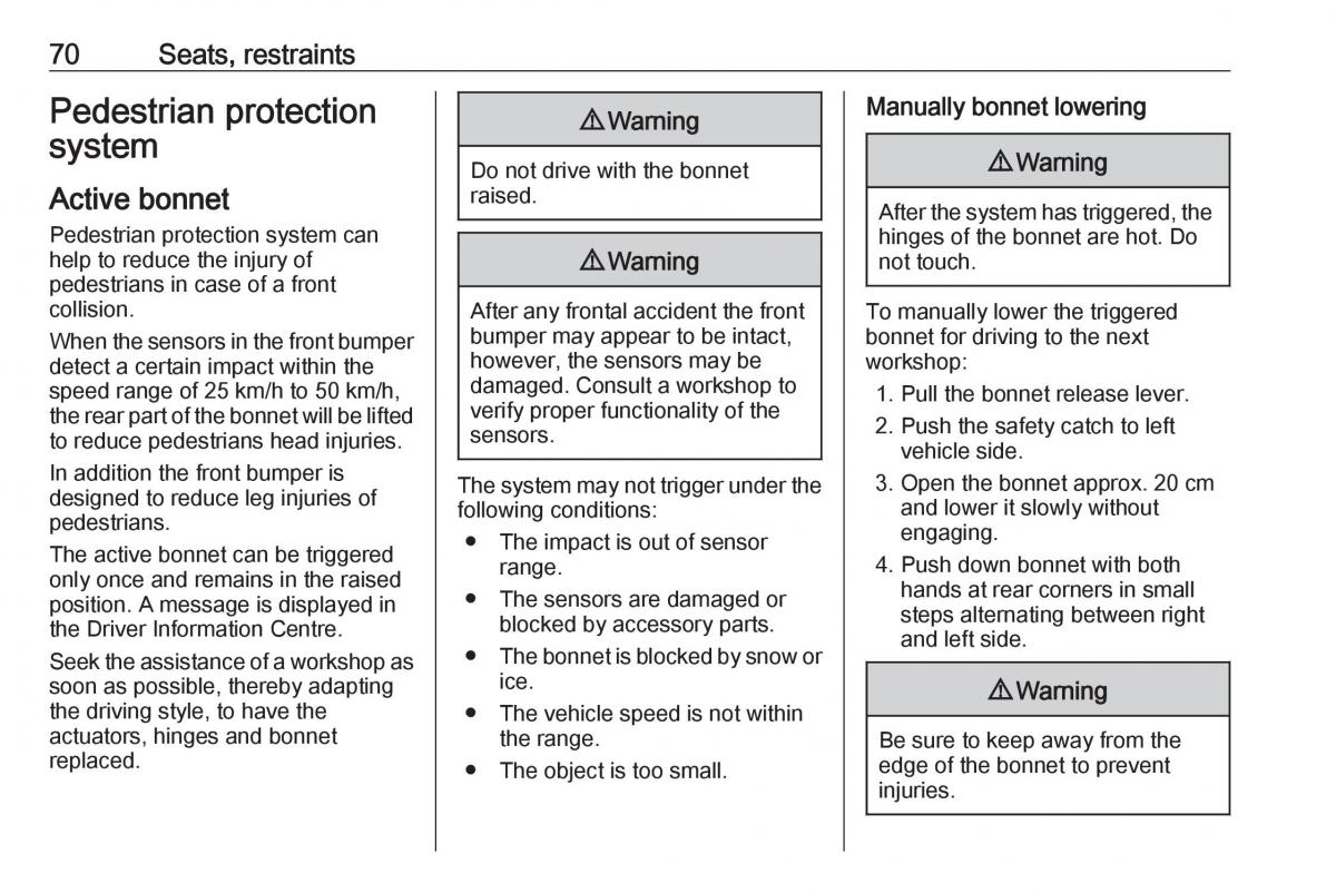 Opel Insignia B owners manual / page 72