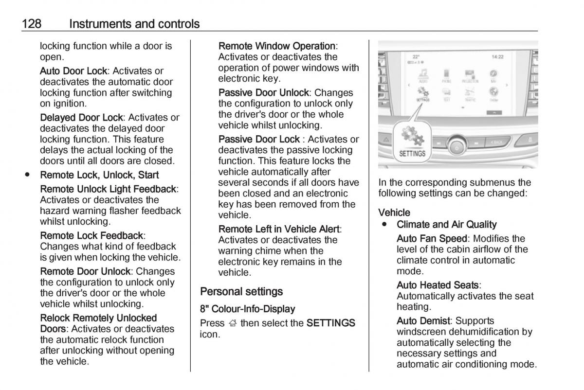 Opel Insignia B owners manual / page 130