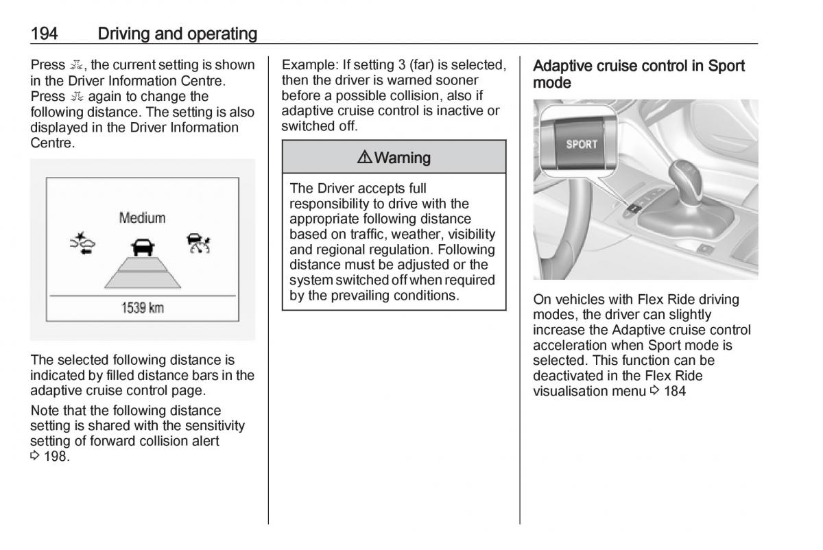 Opel Insignia B owners manual / page 196