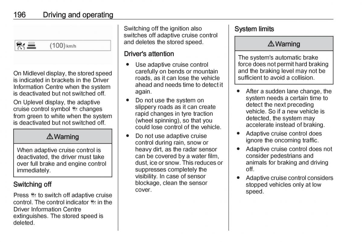 Opel Insignia B owners manual / page 198