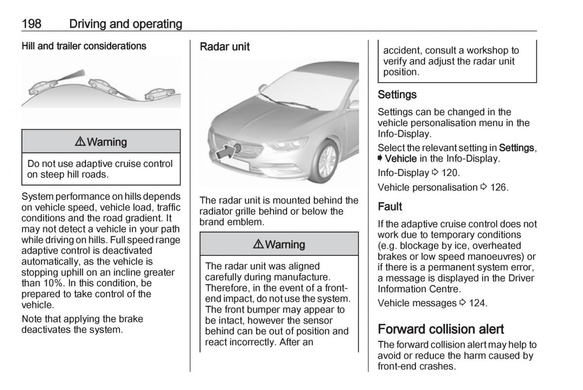 Opel Insignia B owners manual / page 200