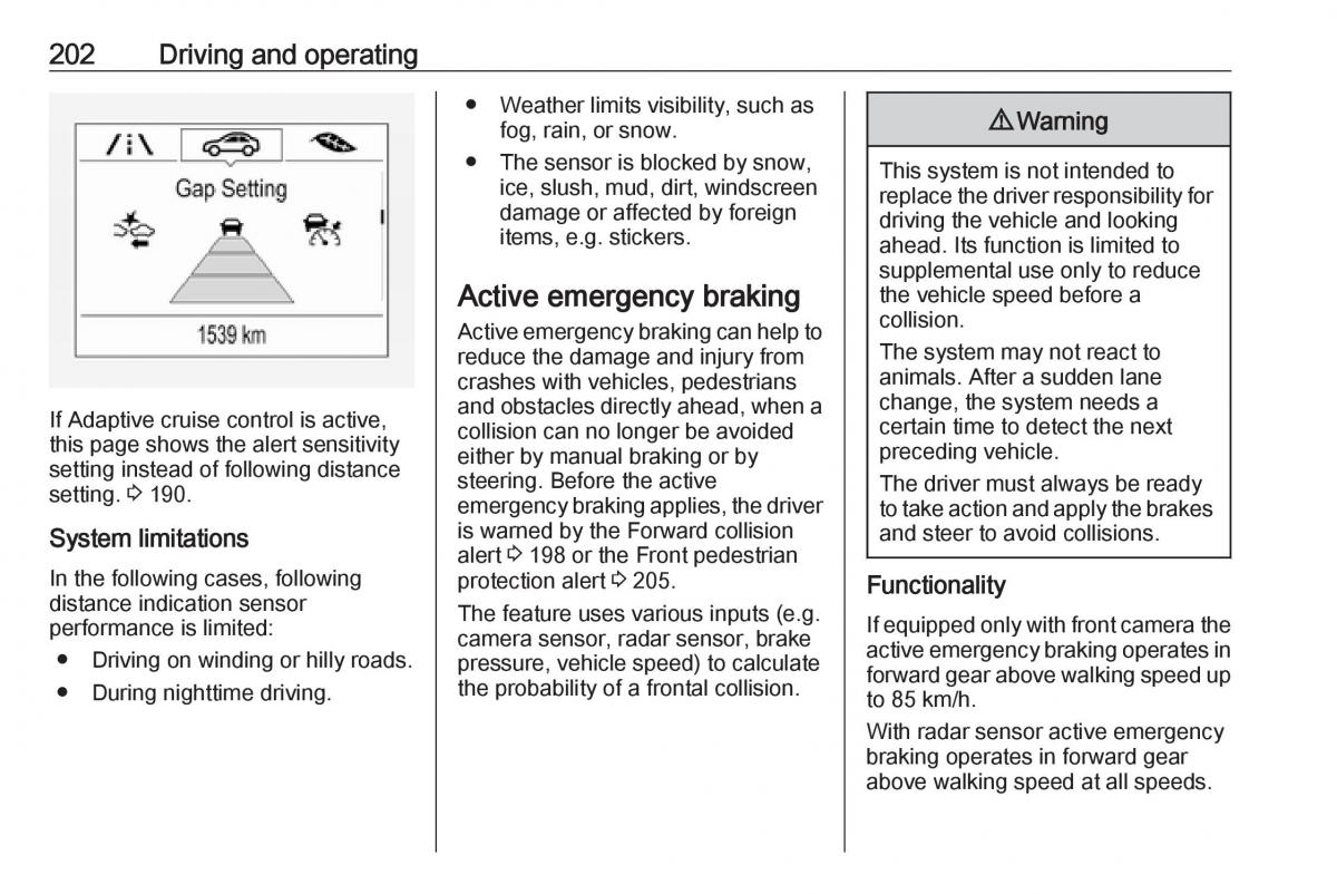 Opel Insignia B owners manual / page 204