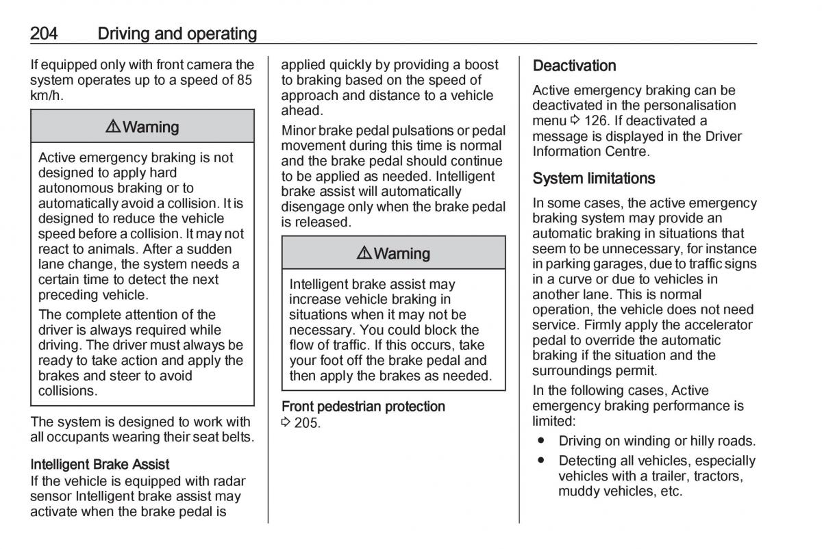 Opel Insignia B owners manual / page 206