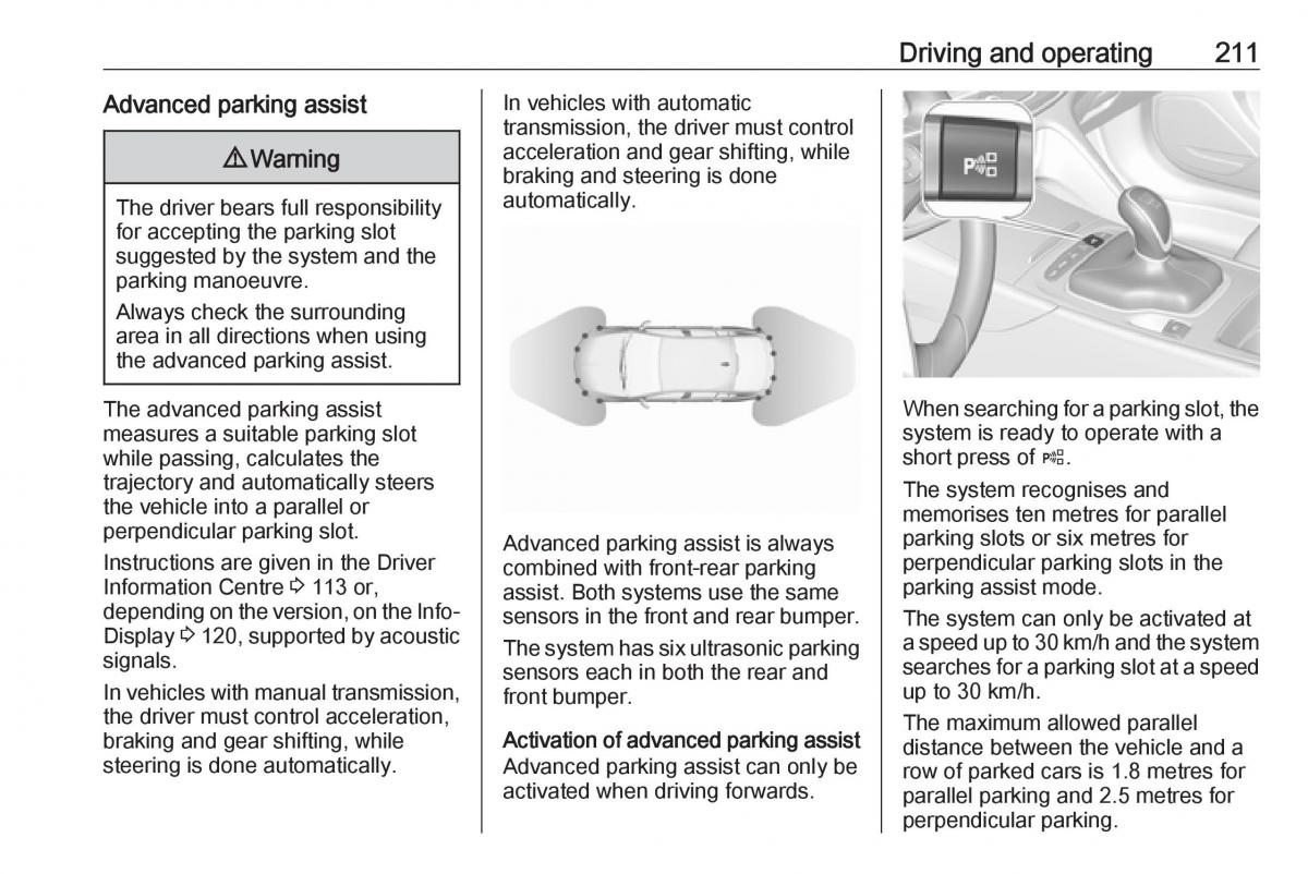 Opel Insignia B owners manual / page 213