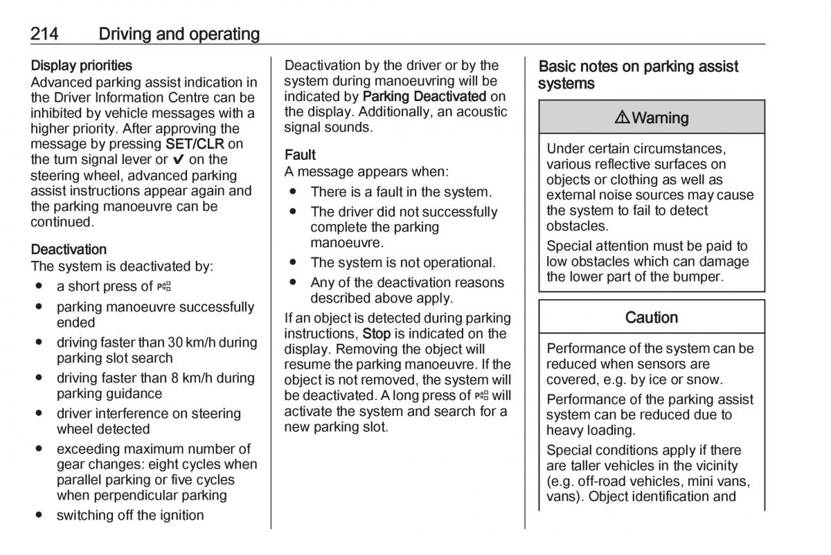 Opel Insignia B owners manual / page 216