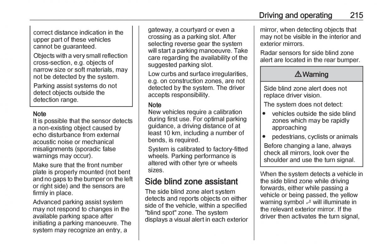 Opel Insignia B owners manual / page 217