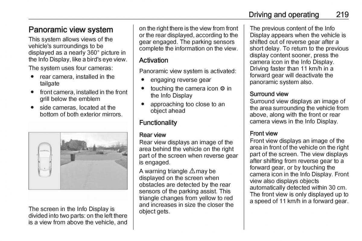 Opel Insignia B owners manual / page 221