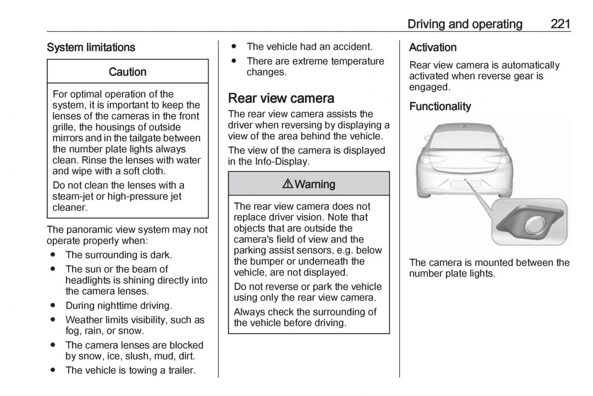 Opel Insignia B owners manual / page 223