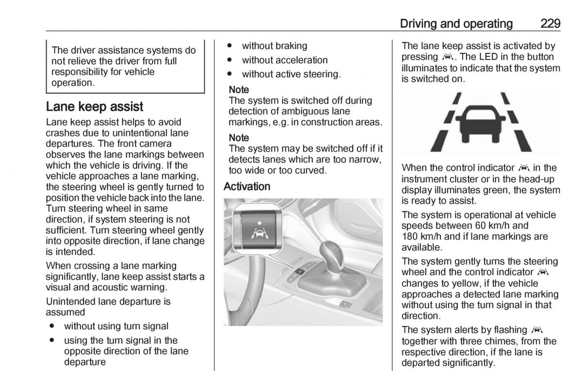 Opel Insignia B owners manual / page 231